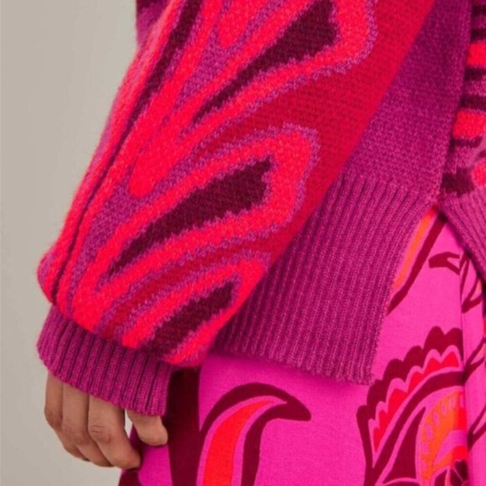 Farm Rio Vibrant Floral Cable Knit Sweater • Pink Botanical Print • Size M - Picture 5 of 8